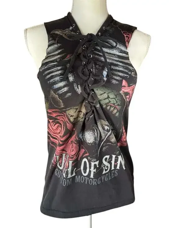 Metal Mulisha Full Of Sin Custom Motorcycles Lace-Up Tank Top - Picture 1 of 4